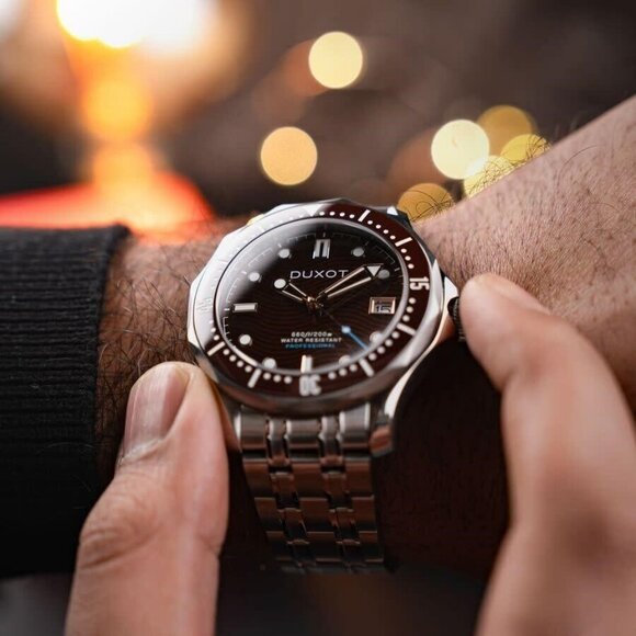 NWT Authentic Duxot Henri Diver Automatic Brown Dial Men's Watch - Picture 3 of 3